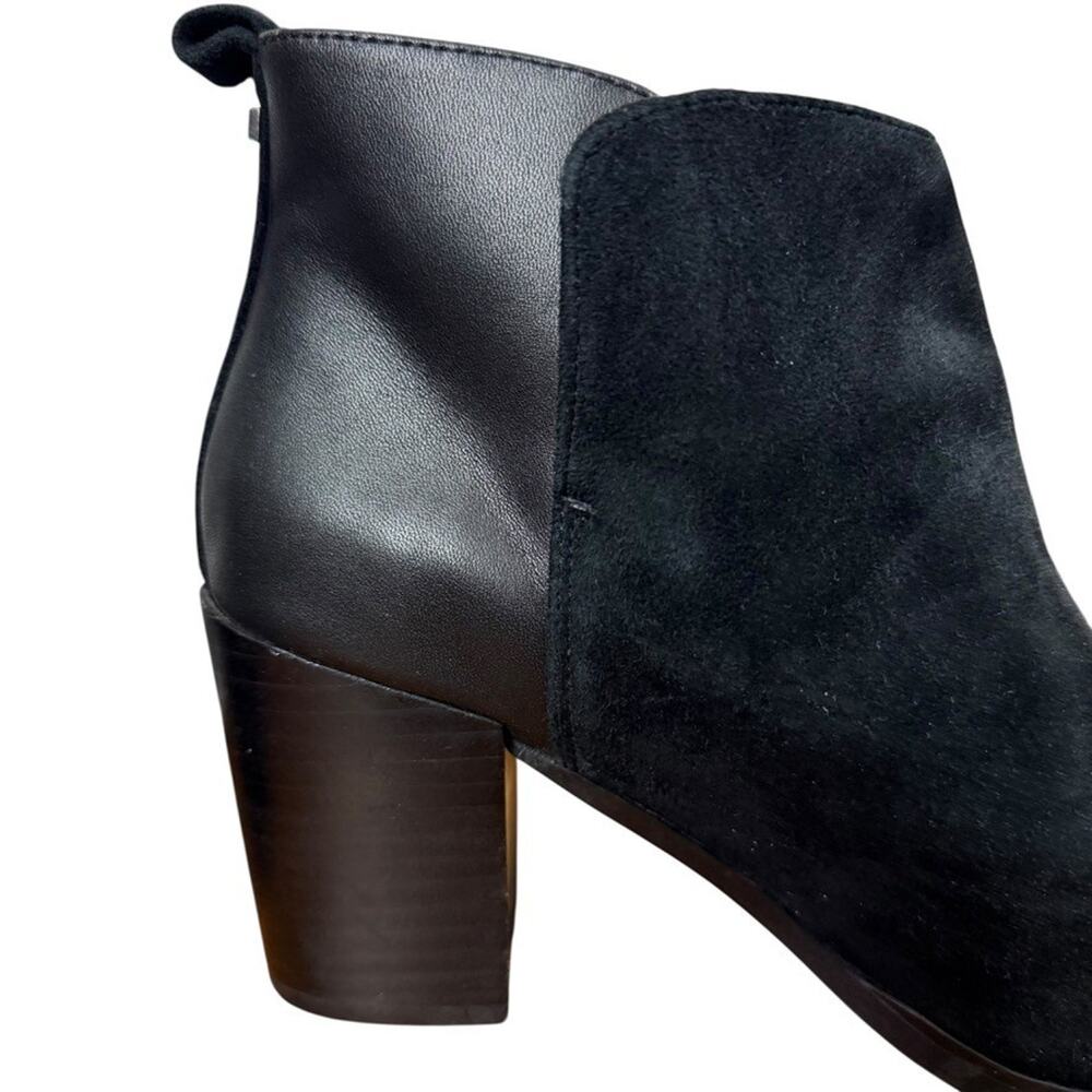 Lands End Womens Black Leather Suede Block High Heel Ankle Boots Booties Shoes 7 - Picture 3 of 16